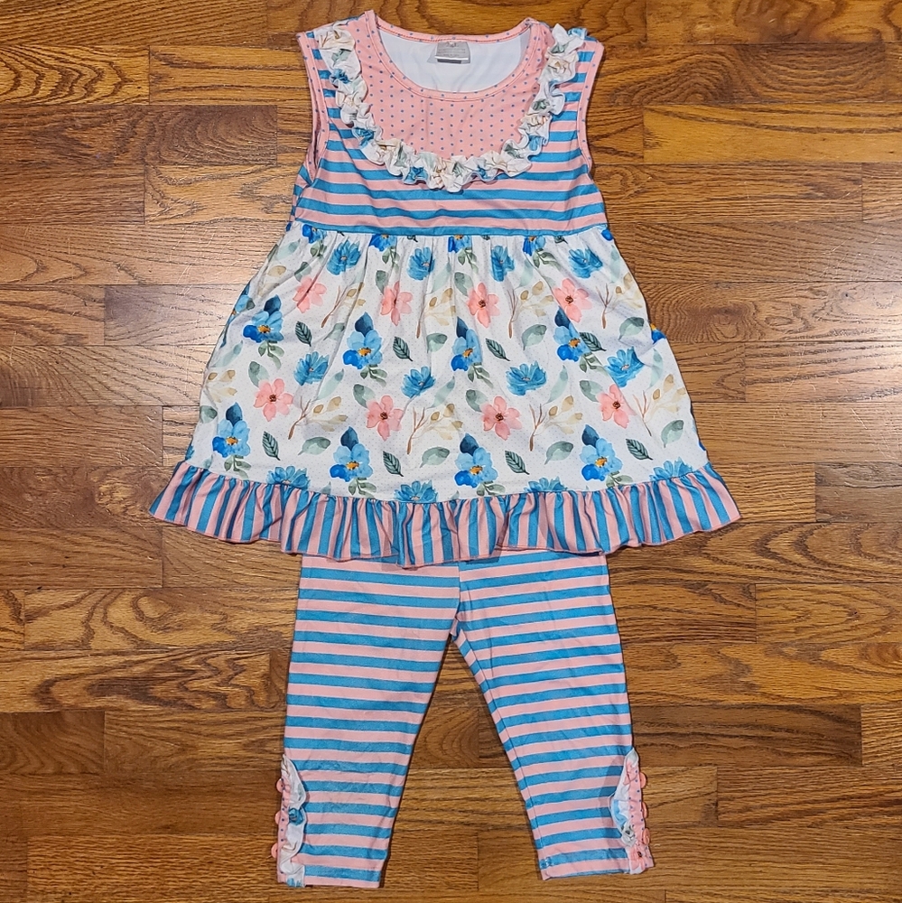 Floral and Striped Dress with Matching Leggings Size 6 (Girls) Super Soft